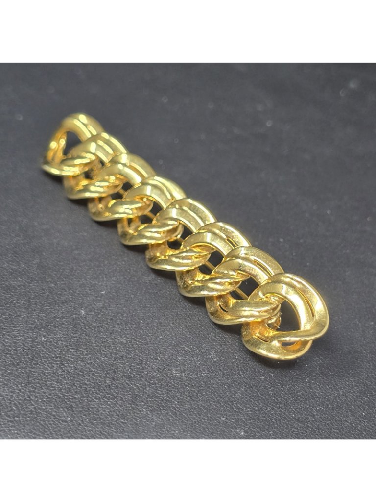 Monet Double Link Chain Bar Brooch Linear Line Yellow Gold Plated Signed Vtg — image 3 of 7